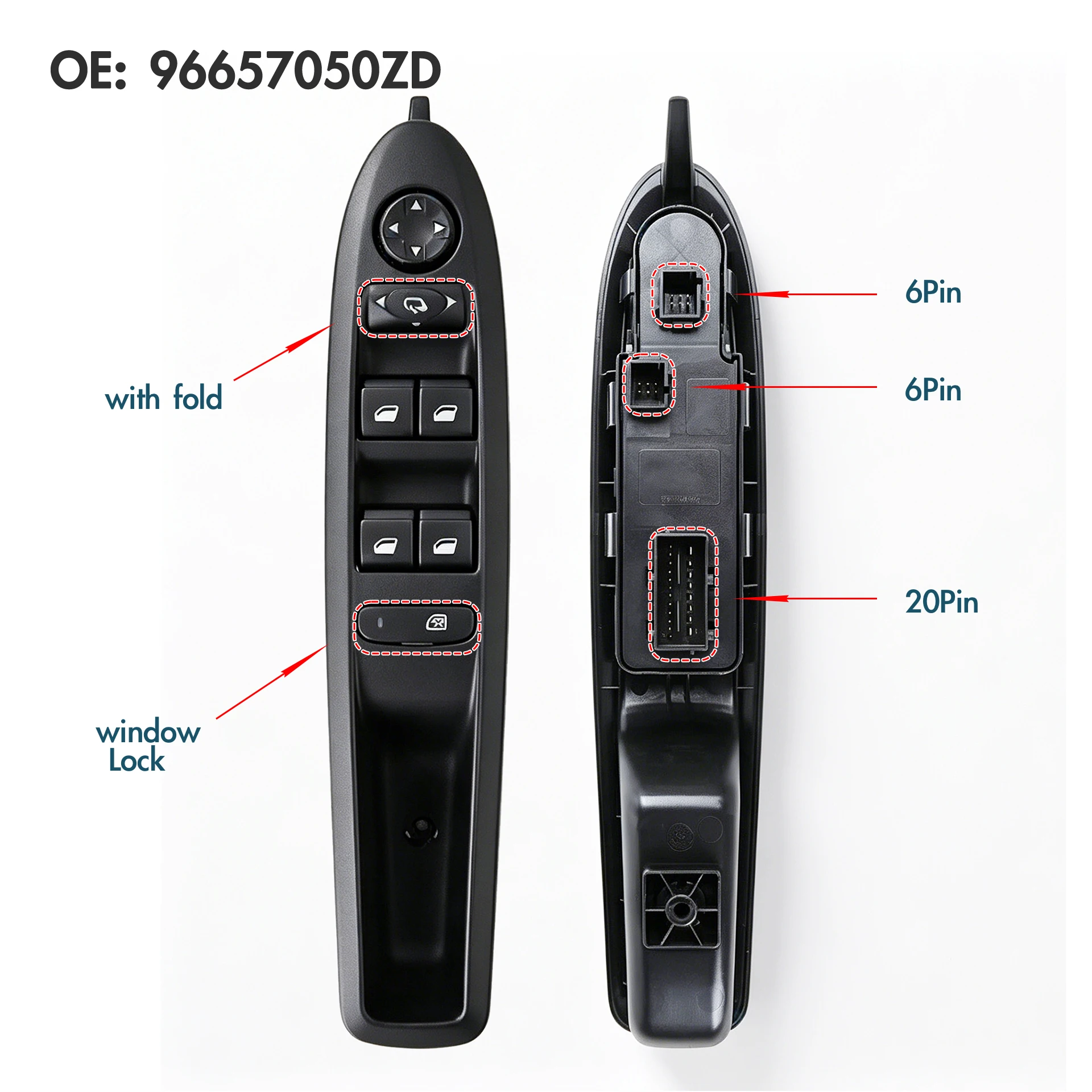 96657050ZD Für Peugeot Citroen C4 MK2 2010-2018, elektrischer Hauptfensterschalter auf der Fahrerseite, Steuerknopf für Fensterheber – Detail 3
