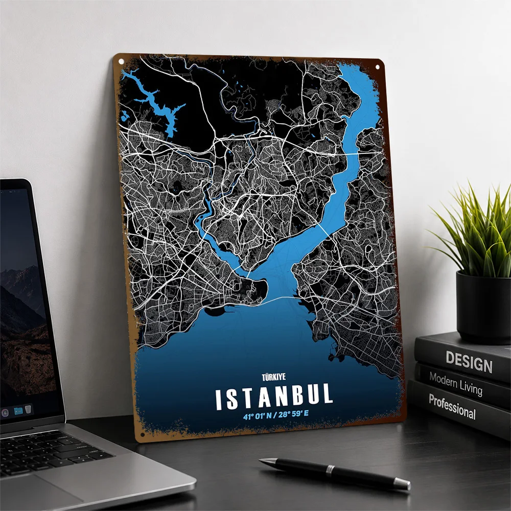 Istanbul City Map Printed Poster Urban Wall Art For Home Office Or Entryway Personalized Aluminum Metal Sign Housewarming Gift