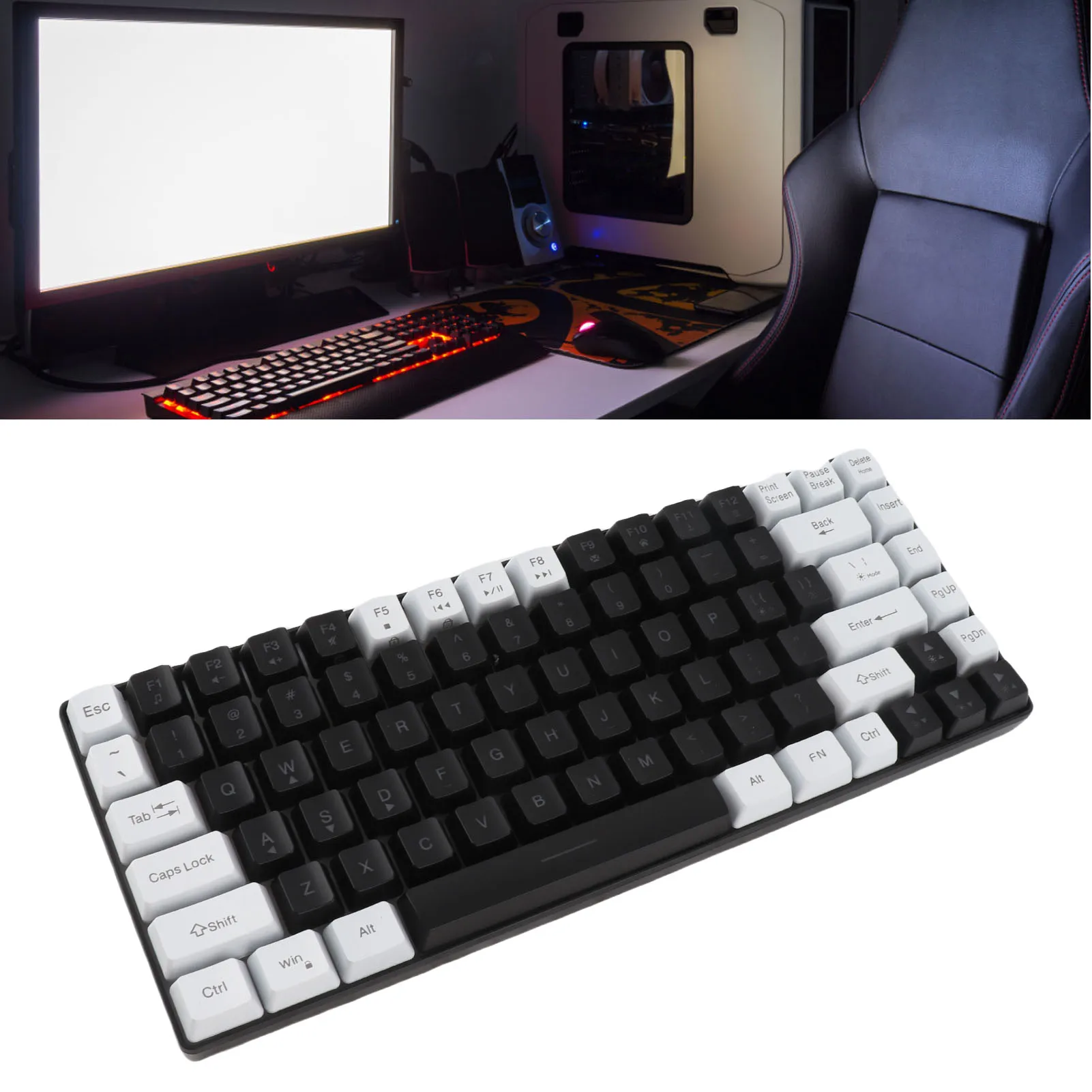 84 Key Keyboard Gaming Keyboard Type C 84 Keys RGB Backlit Ergonomically Curved Quiet Wired Keyboard for Family Editing