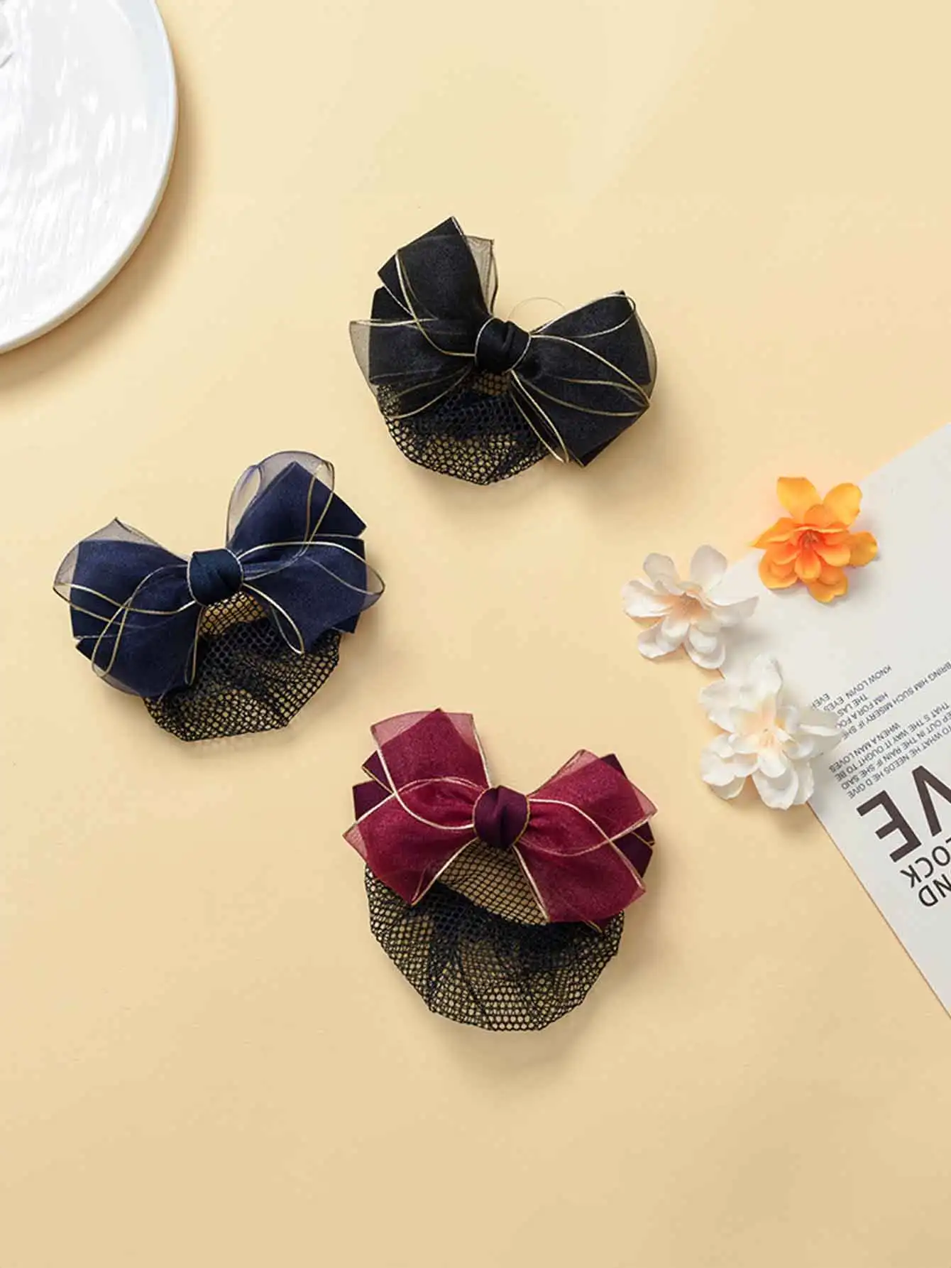 1pc Hotel Stewardess & Nurse & Waitress Hairpin With Bowknots, Flowers, Korean Style Net Yarn Decoration, Hair Accessories