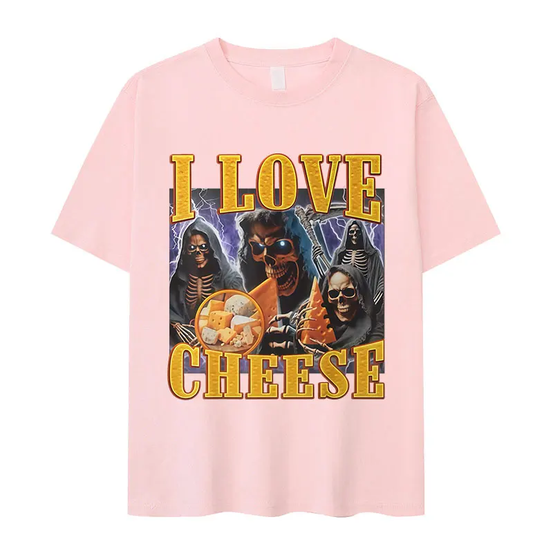 أنا أحب الجبن مضحك الهيكل العظمي ميمي الجرافيك تي شيرت المرأة خمر تي شيرتات قصيرة الاكمام موضة التي شيرت ملابس حريمي #3