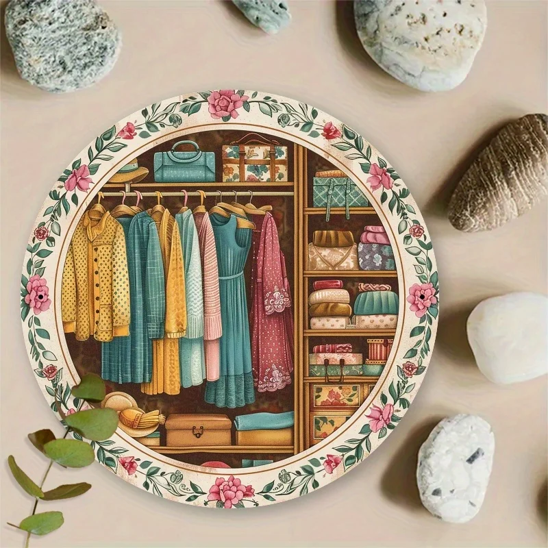 2D Flat, 2D Flat Room Decor Color Symphony Wardrobe Life Aesthetics Metal Sign - 7.87x7.87 Inch Round Aluminum 2D Printed Decora