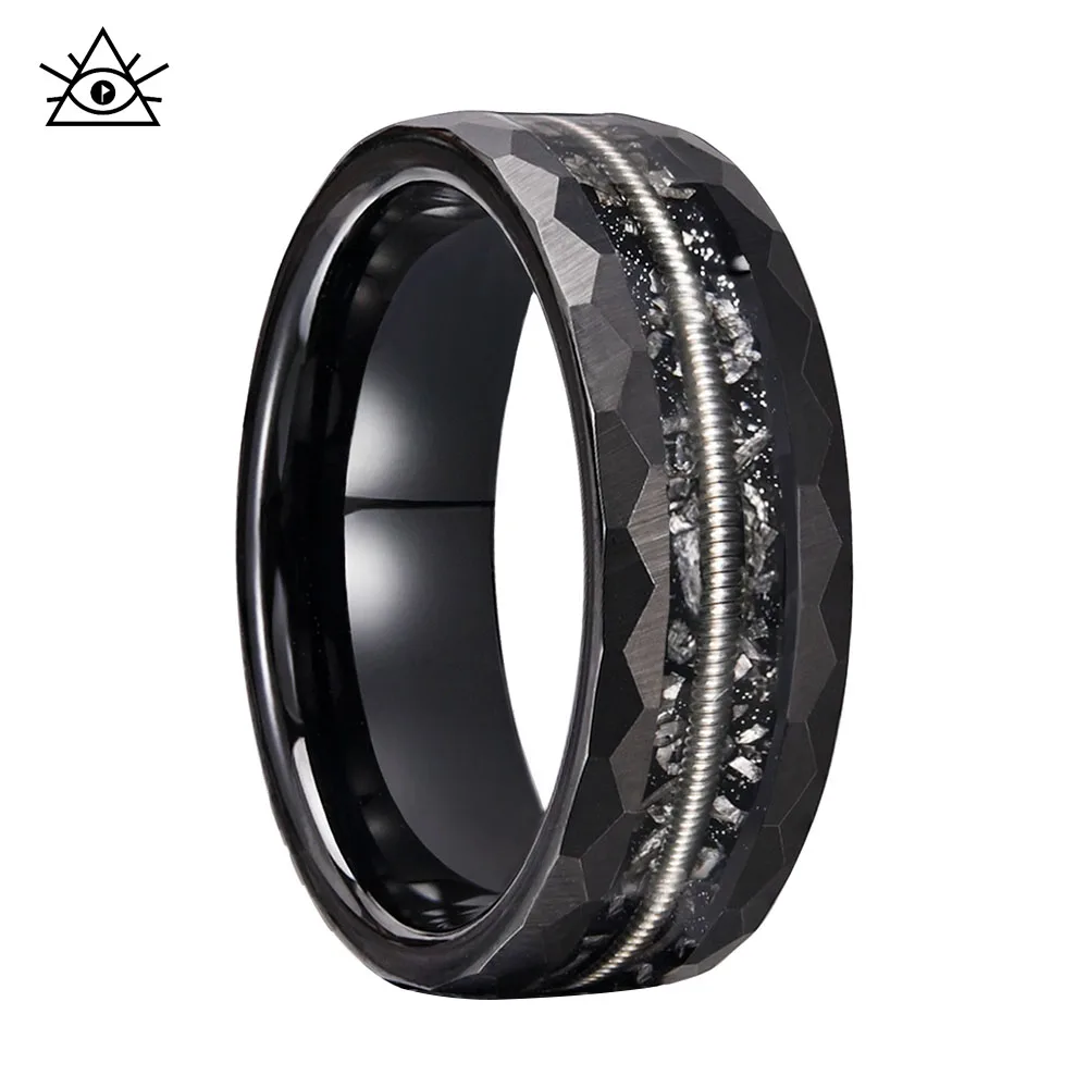 Vintage Black Tungsten Steel Ring For Men And Women, Inlaid With Meteorite Shavings, Guitar String Engagement And Wedding Rings