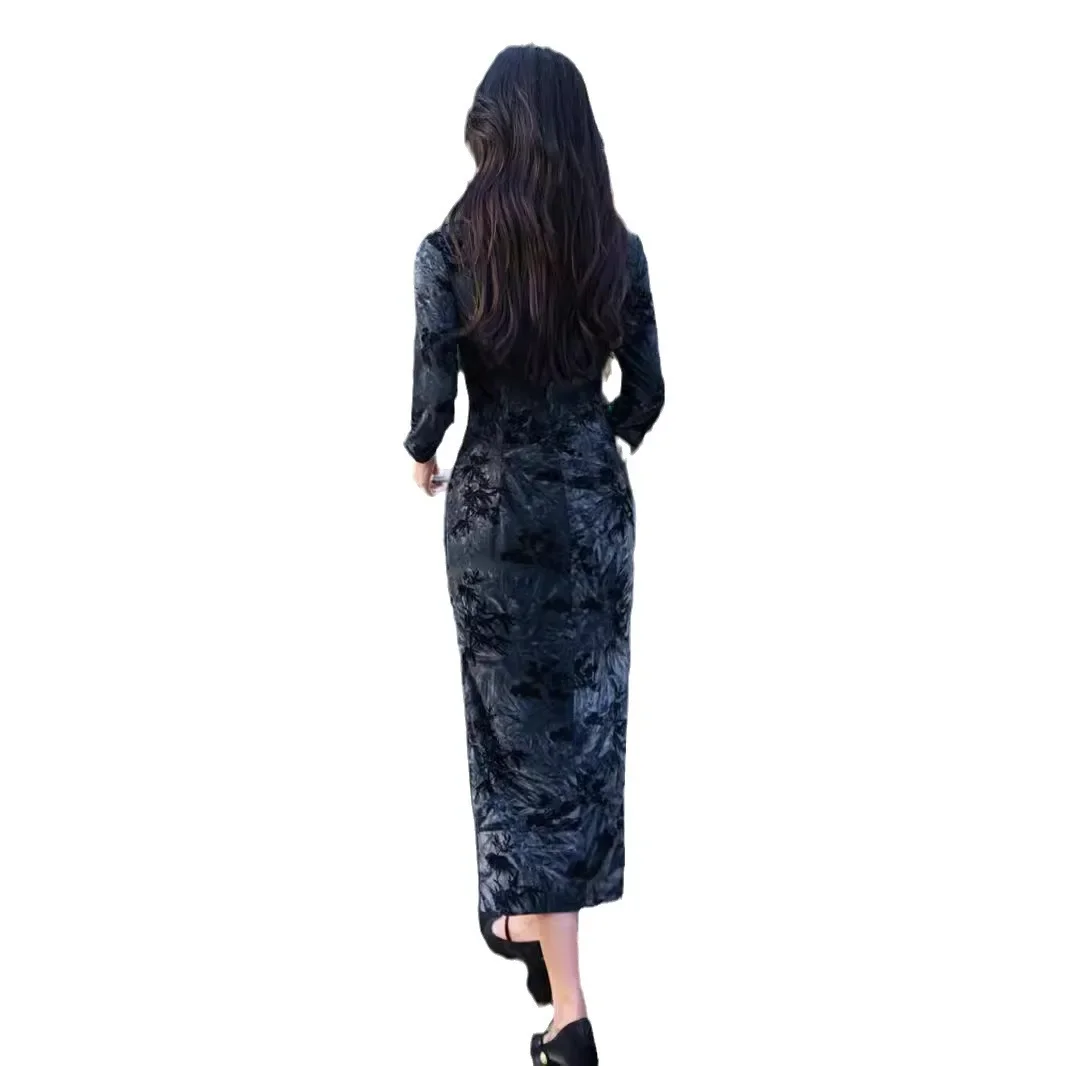 Neue Verbund Chinesischen Stil Samt Qipao Täglichen Frische Slim Fit Mädchen frauen velours Cheongsam traditionelle Kleid