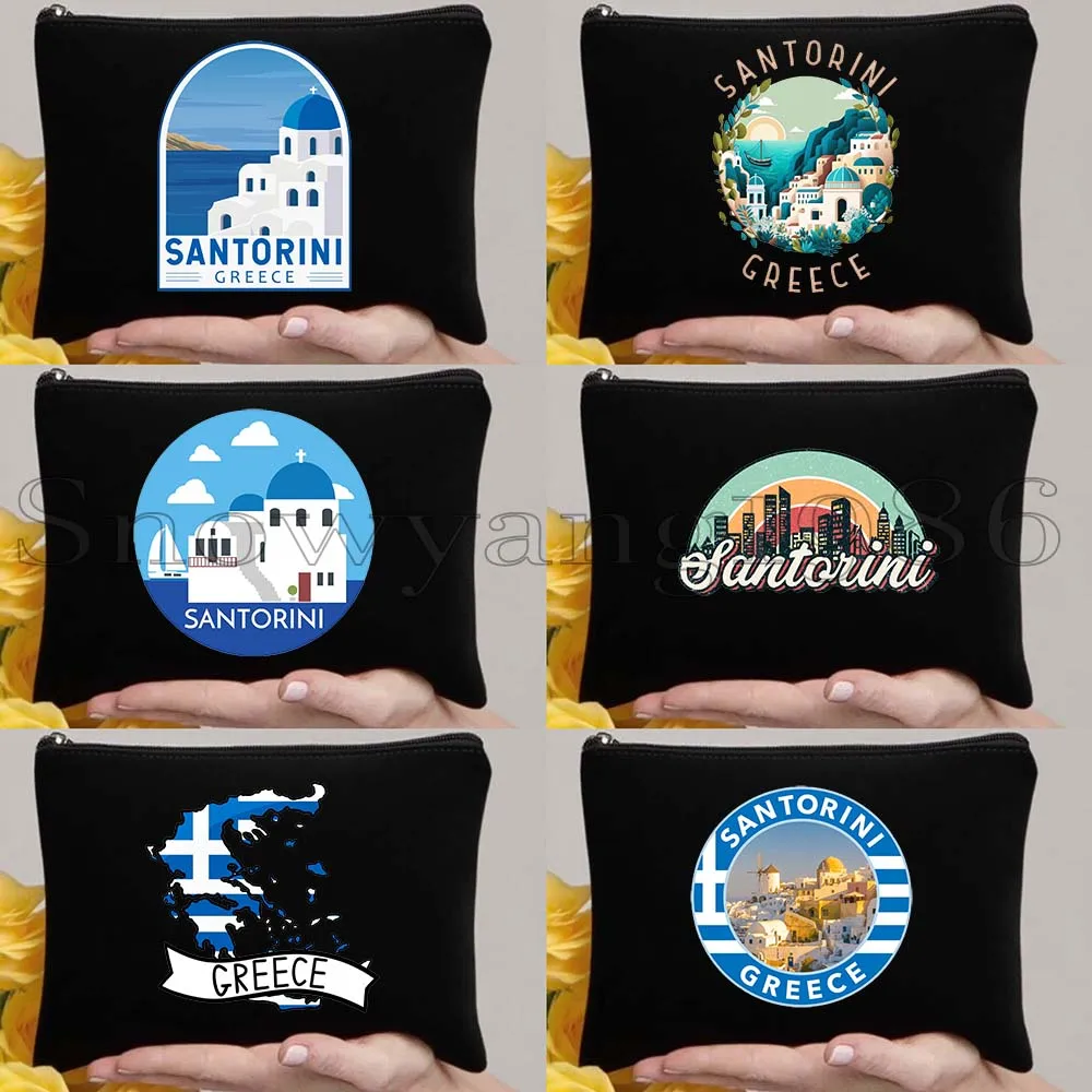 

6pcs Greece Santorini Oia Island Love Heart Landscape Travel Art 6pcs Gift Canvas Cosmetic Makeup Toilet Bag Pencil Case Pouch