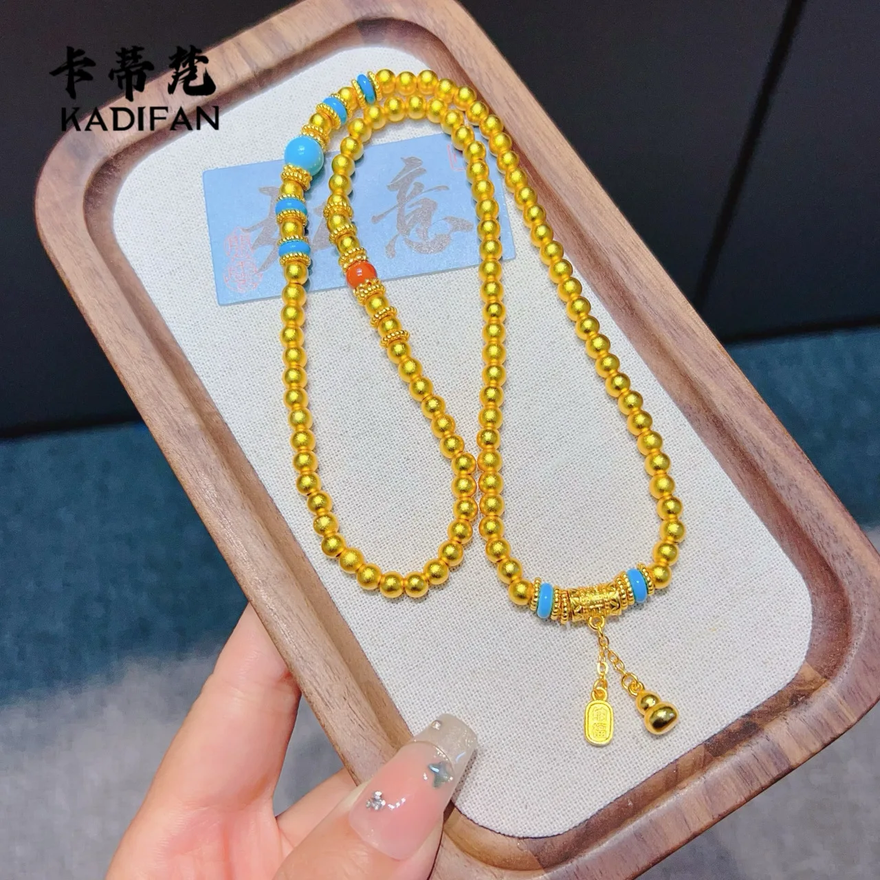 

9999 24K real gold ancient method to attract wealth and blessings tassel gourd three-ring Buddhist bead bracelet for women