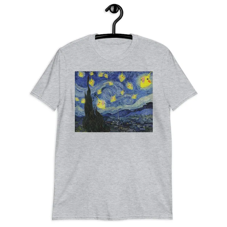 Screaming Cockatiel Starry Night T-Shirt Parrot lover gift Cute parakeet Tee Funny Pet apparel Birb memes clothes