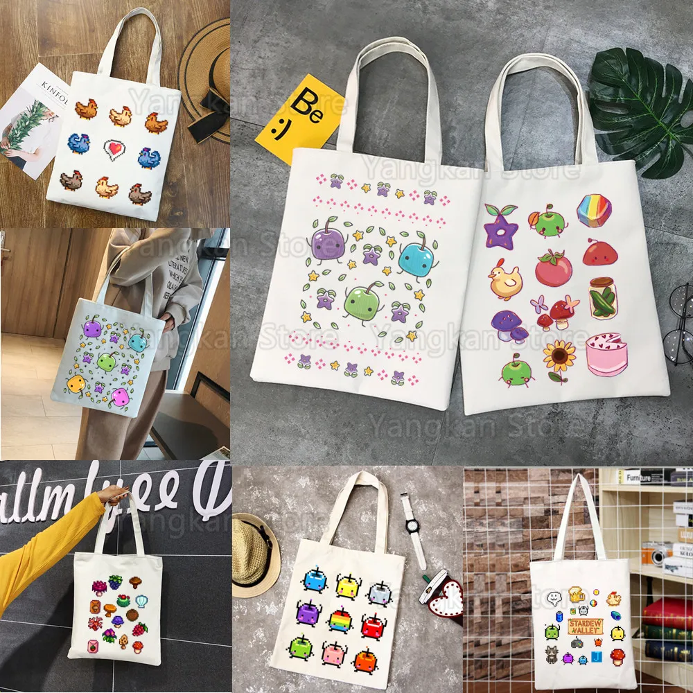 

Stardew Valley Canvas Tote Bags for Ladies Handbags Kawaii Cute Bolsa Portable Shopping Shoulder Bag