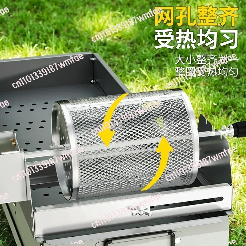 Barbecue Cage - Automatic Rotation, Rolling BBQ Tub, Mesh Grill for Smoking & Round Basket