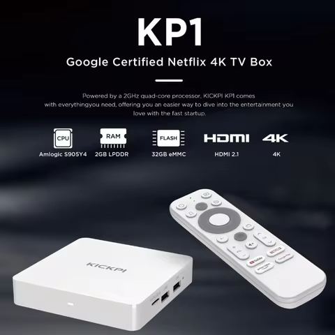 KICKPI KP1 Google Certified TV Box Android 12 Amlogic S905Y4 2GB 32GB Support AV1 1080P H.265 4K 2.4G&amp;5G Wifi BT Android TV Box