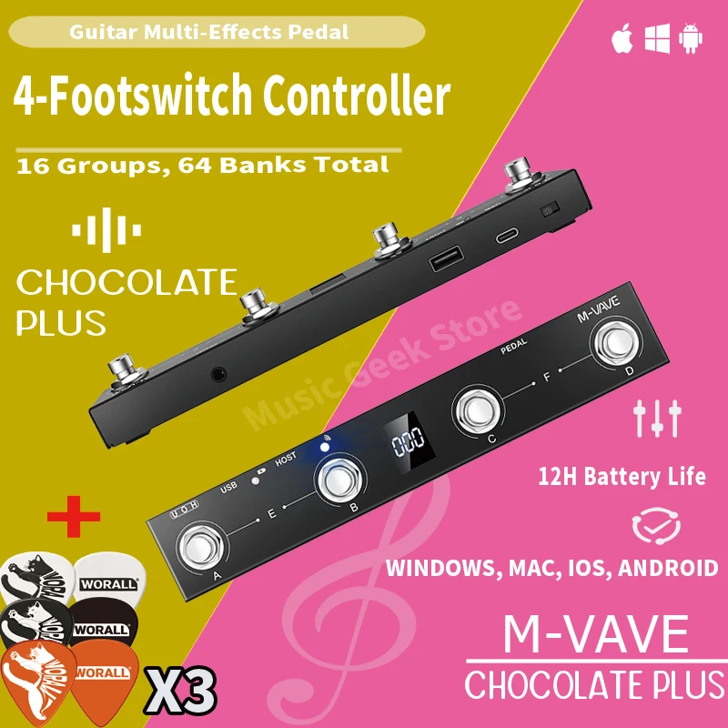 M-VAVE Chocolate Plus Wireless MIDI Controller Pro Keyboard 4 Buttons Foot Switch Supports MIDI Host Interface Control Function