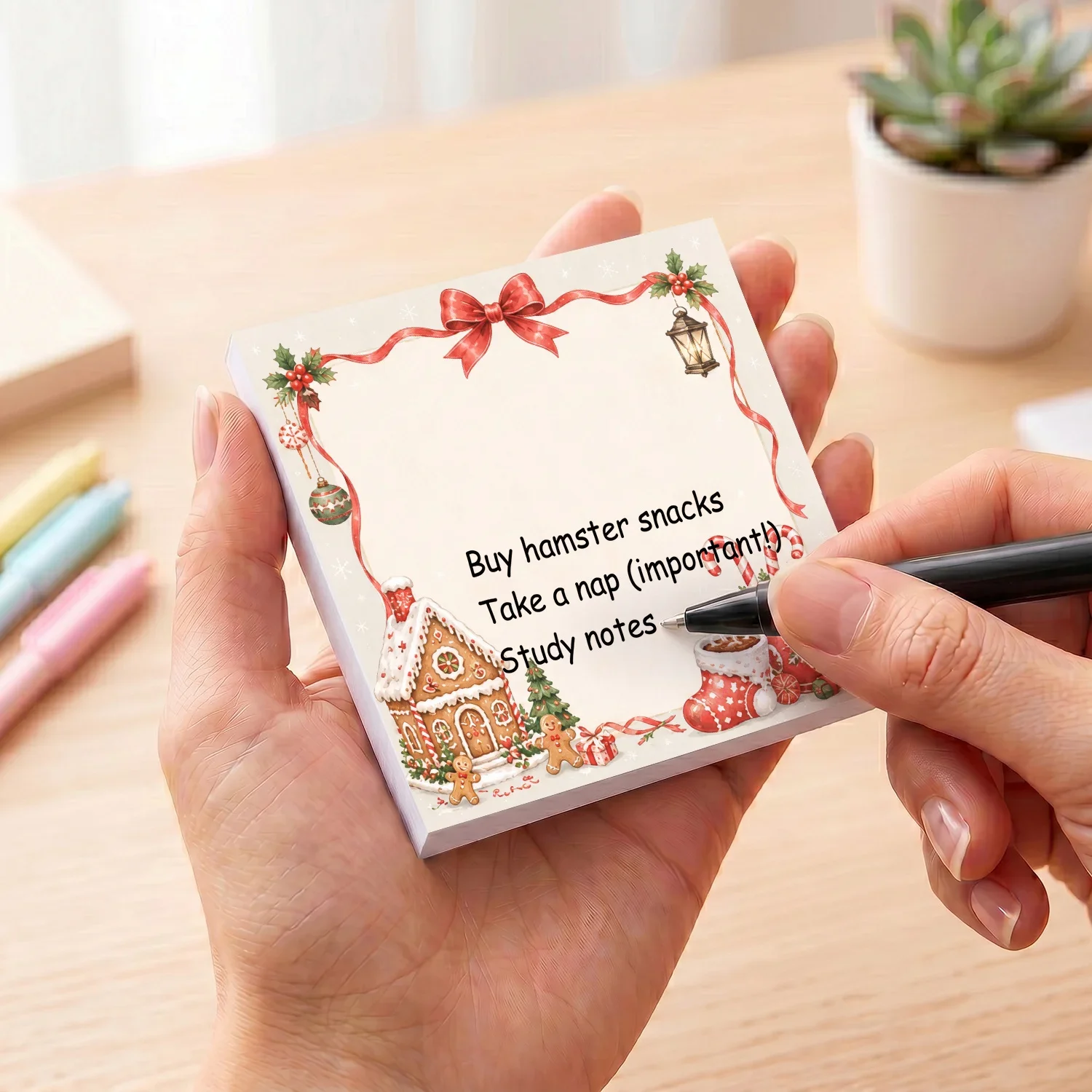 4 blocs de notes adhésives de Noël, blocs de mémos carrés, motifs bonhomme de neige, Père Noël, chalet enneigé, sapin, pour journal, planificateur, rappels, cadeaux de fêtes