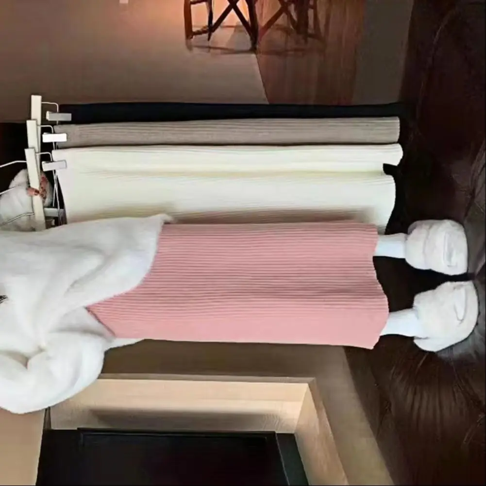 

Осень 2023, новая женская юбка-миди с высокой талией, вязаная юбка в рубчик, зимняя прямая утягивающая юбка-миди в корейском стиле