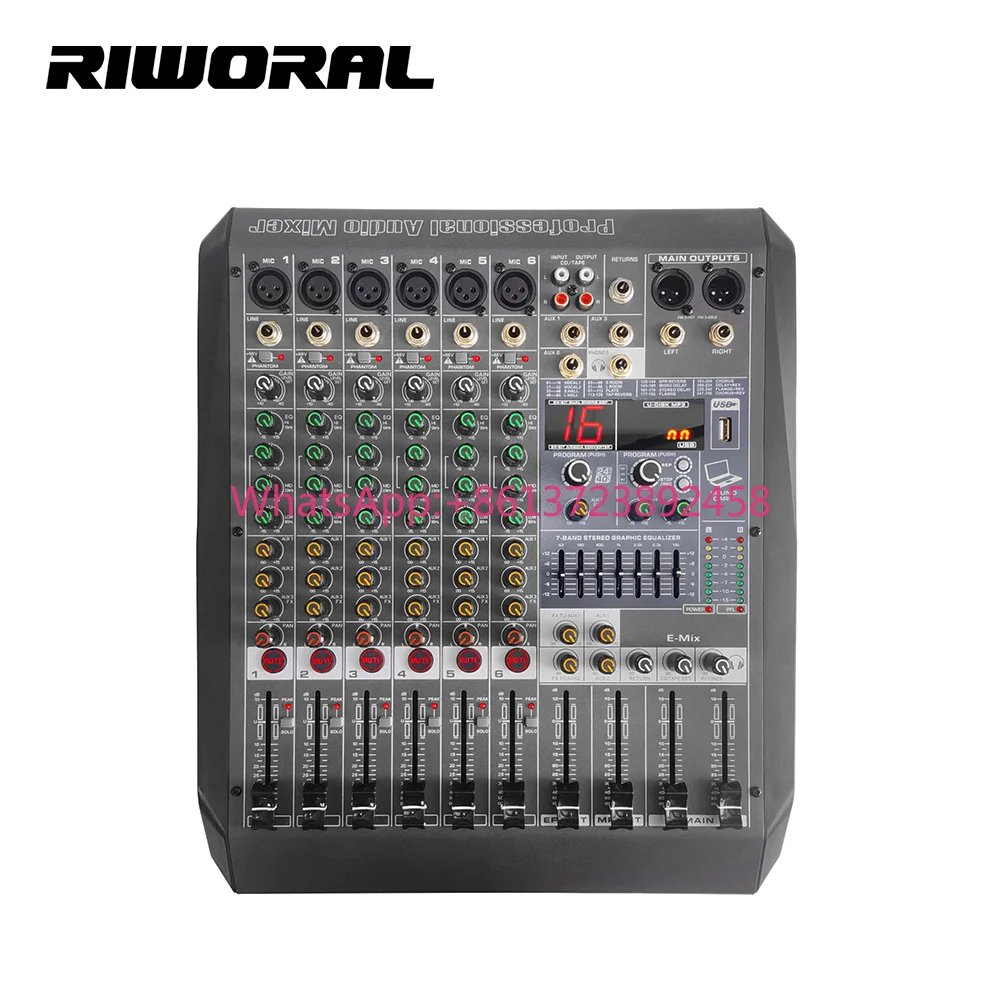 ME6 Portable 6-Channel Audio Mixer USB Interface Sound Mixing Console with Computer Input 48V Phantom Power Monitor