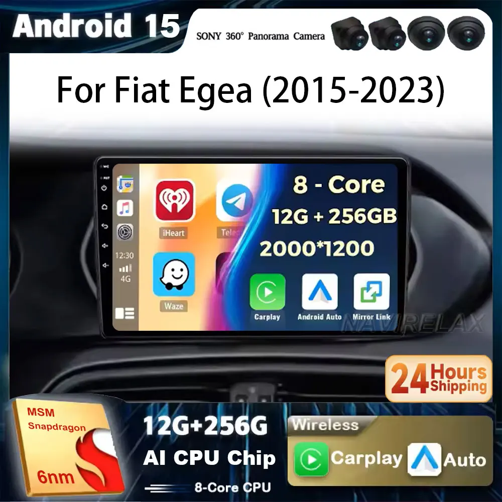 

Автомобильный радиоприемник Android 15, для Fiat Tipo Egea Dodge Neon 2015-2018, мультимедийный видеоплеер, навигация, стерео, GPS, Carplay, авто QLED DSP