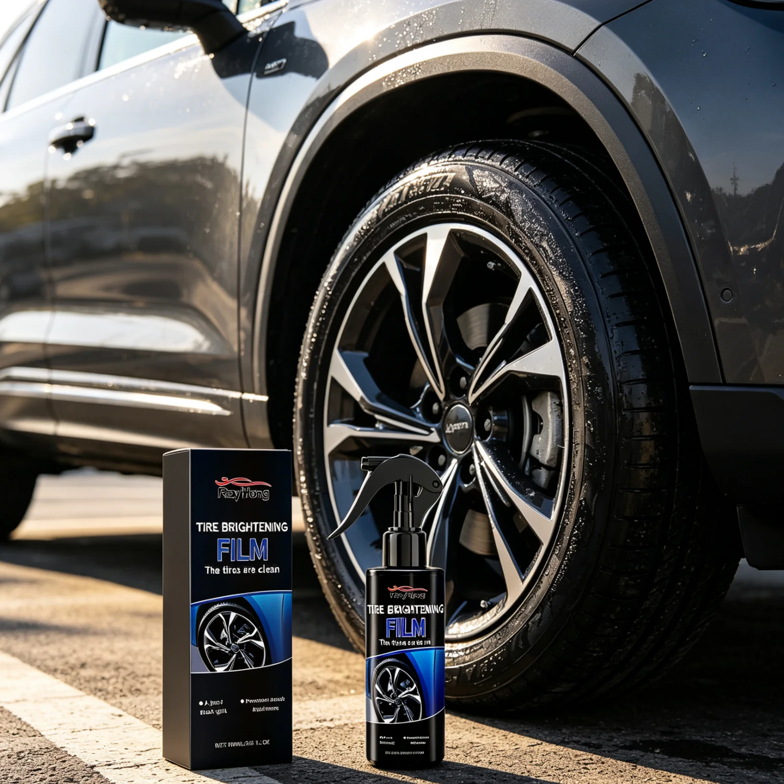 Rayhong Black Shiny Tire Spray Prevent Aging Lasting Shine Against UV Damage Improve Appearance Rubber Wheel Refurbishing Agent