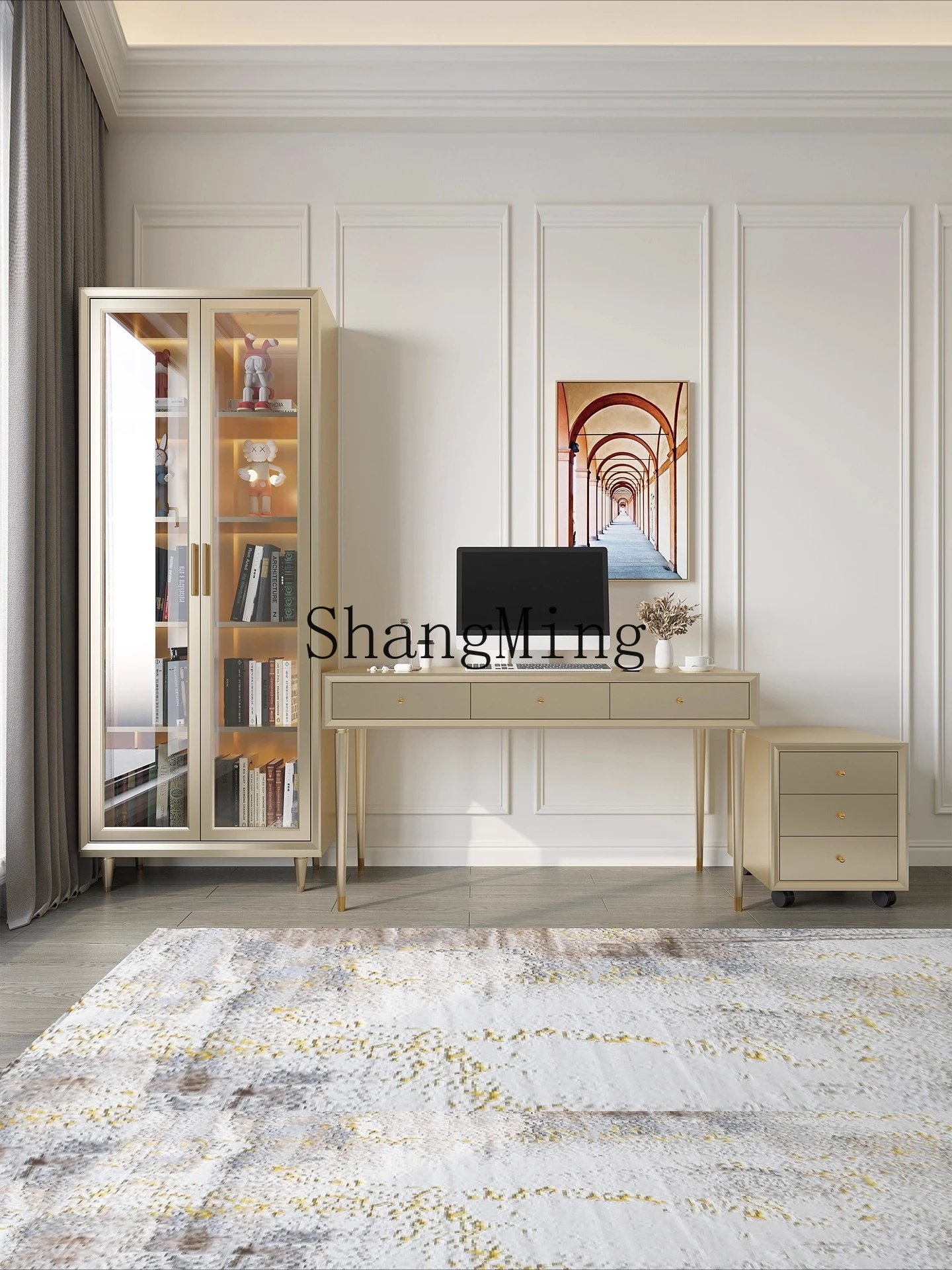 

ZYY modern study special solid wood desk minimalist home bookcase writing desk set combination