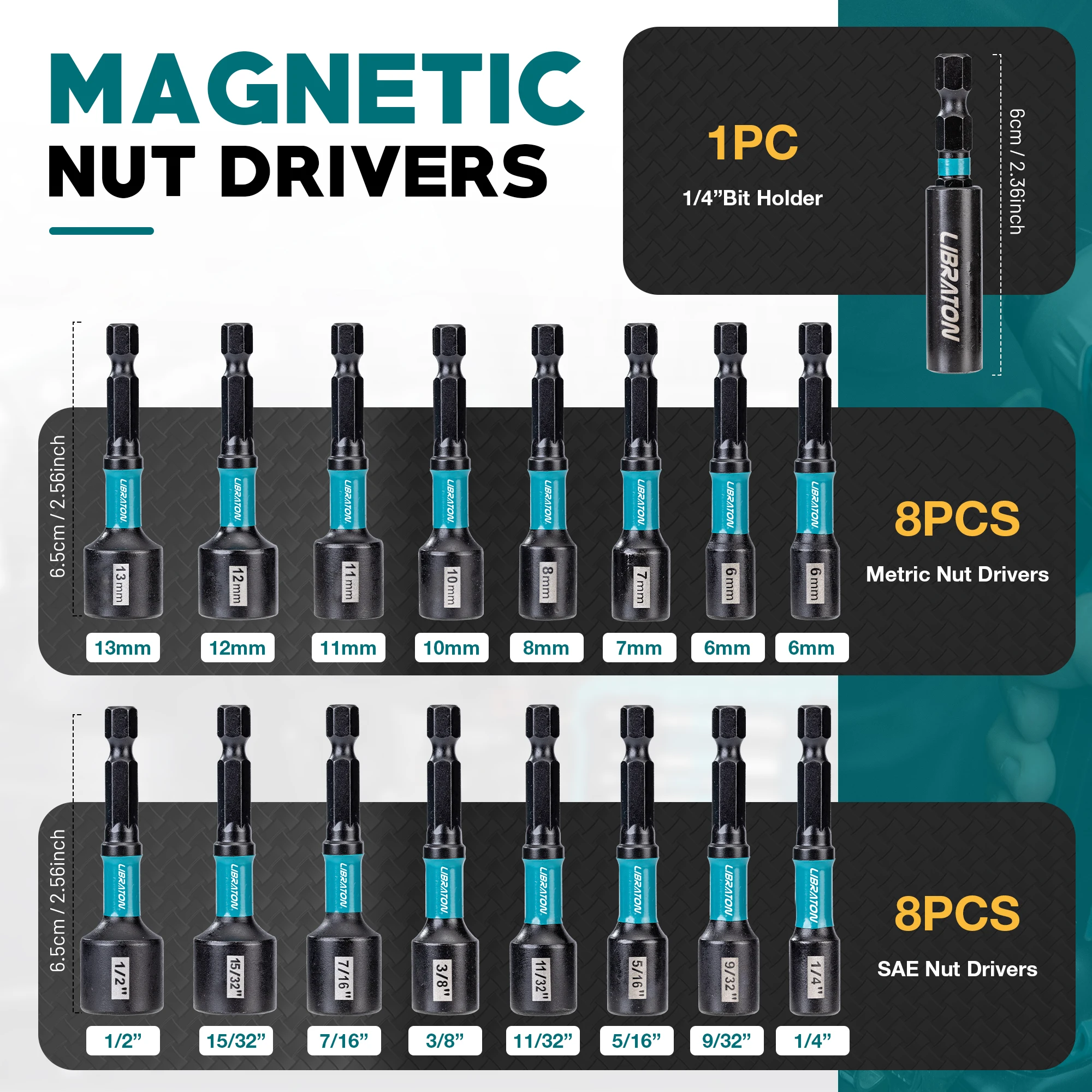 LIBRATON 24PCS Magnetic Nut Driver Set 1/4
