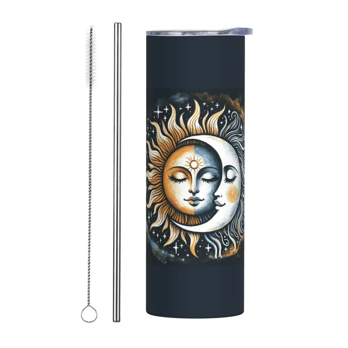 Vintage Sun And Moon Solar Eclipse 4 Stainless Steel Tumbler Vacuum Insulated Mugs Thermal Cold Cup Straws With Lid 20oz