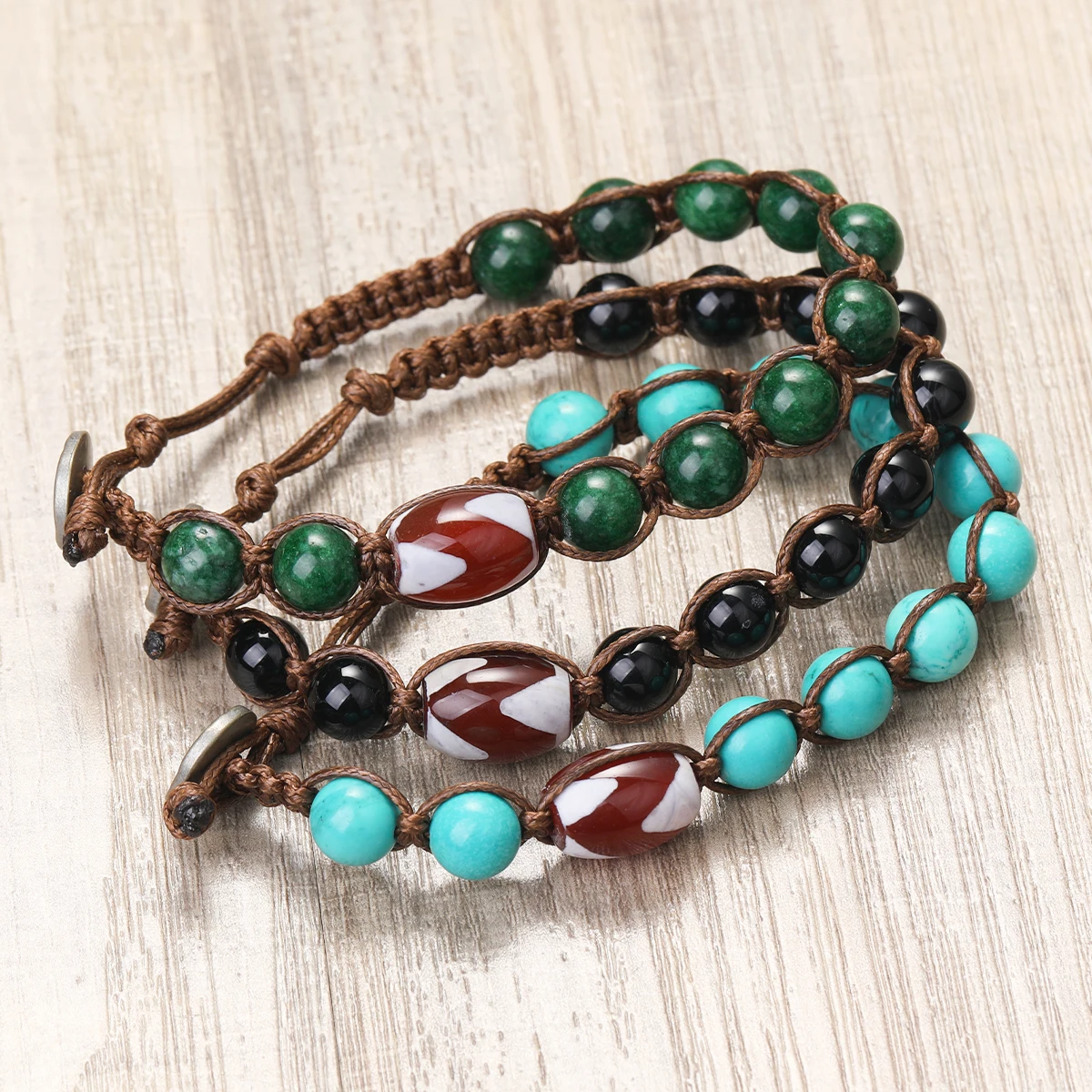 

Tibetan Bracelet Tiger Tooth Dzi Natural Stone 8mm Bead Red Sandalwood Rosary Bead Women's Men's Couple Bracelet Manually Woven