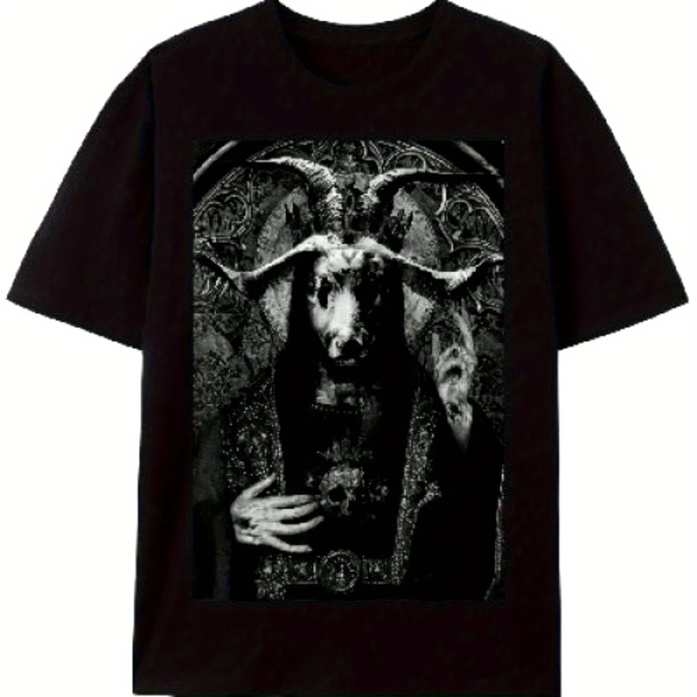 

Футболка с готическим оккультистским дизайном, лимитированная серия, Бафомет, пентаграмма, сатанинские ритуалы, черно-белая, в стиле гранж, для взрослых, на все сезоны