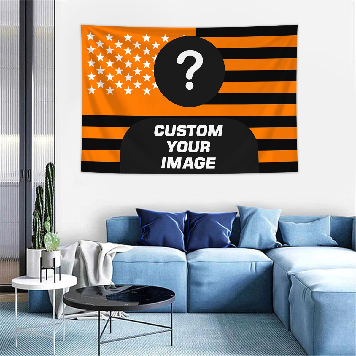 1 stuk gepersonaliseerd fotomuurkleed met Amerikaanse vlag, kamerdecoratie bannerwandkleed op maat gemaakt voor familie, huisdieren, idolen