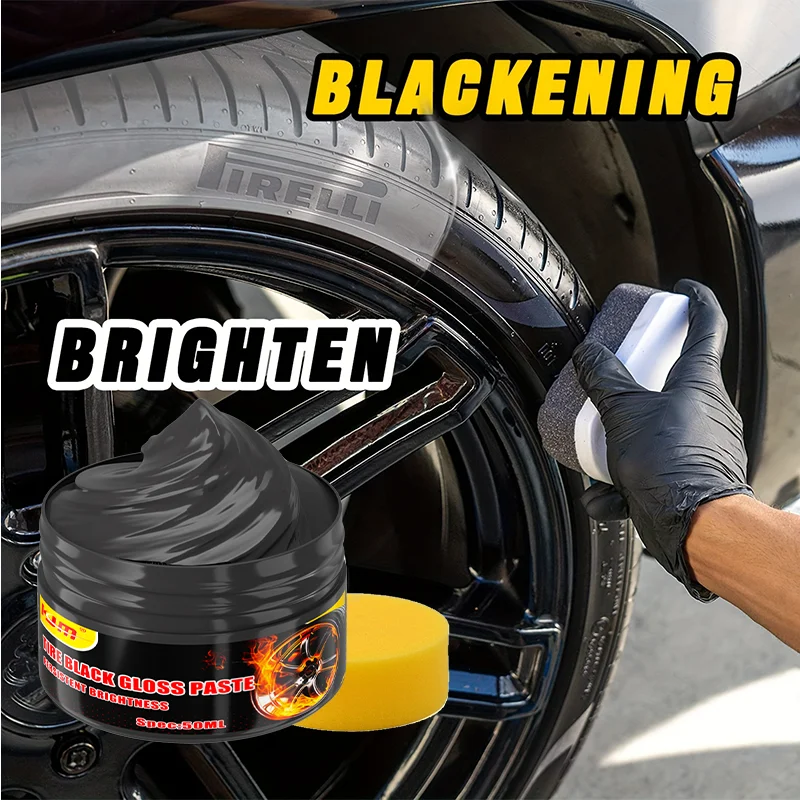 Pâte noire brillante pour pneus KJM 50ML - Brillance persistante, restaure la brillance noire aux pneus, aux sièges en cuir et aux pare-chocs de voiture