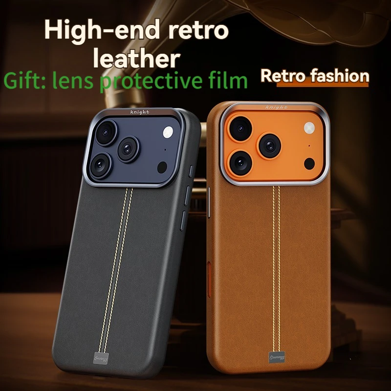

High-End Vintage Waxed Leather Full-Cover Case for17 pro Max with Button Protection And Magnetic Wireless Charging Compatibility
