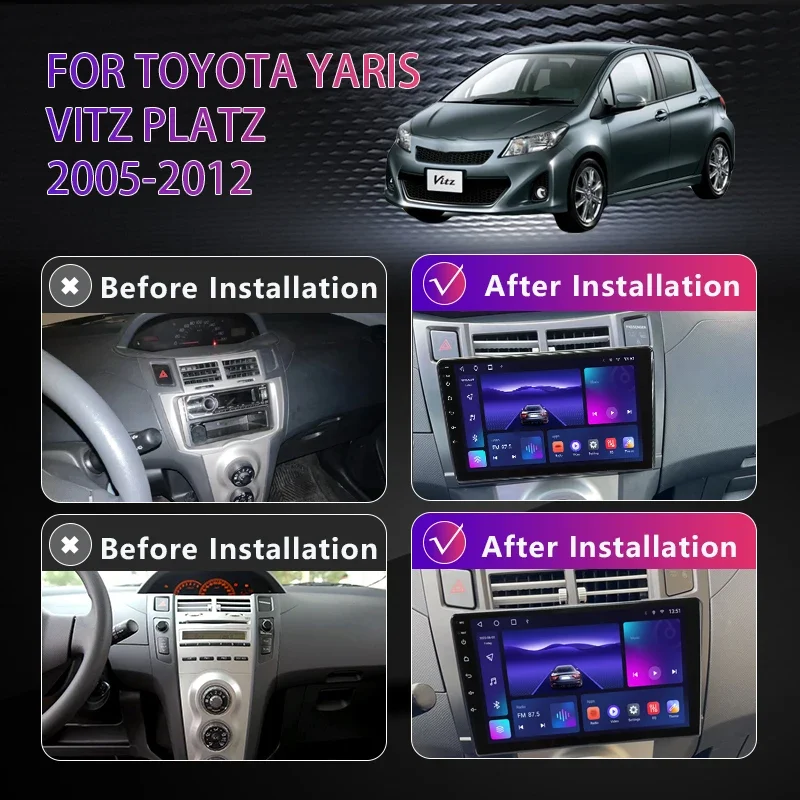 Car Radio For Toyota Yaris Vitz Platz 2005 - 2012 Android Multimedia Player GPS Navigation Carplay QLED Touch Screen Auto Stereo