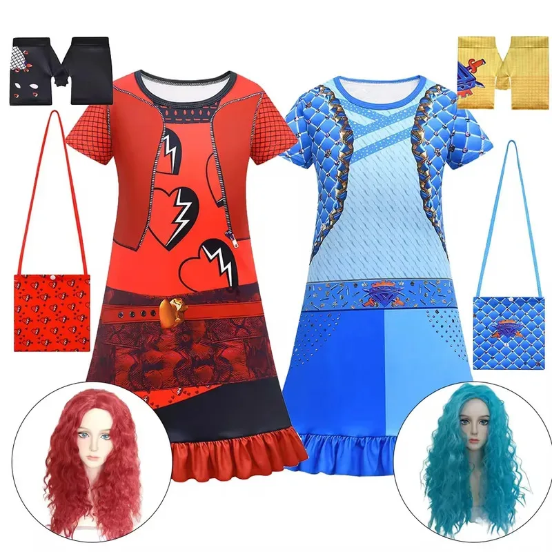 

Movie Rise of Red Cosplay Costume Des Disguise Ruffle Dress Bag Wig for Girls Full Set Halloween Carnival Party Clothes RolePlay