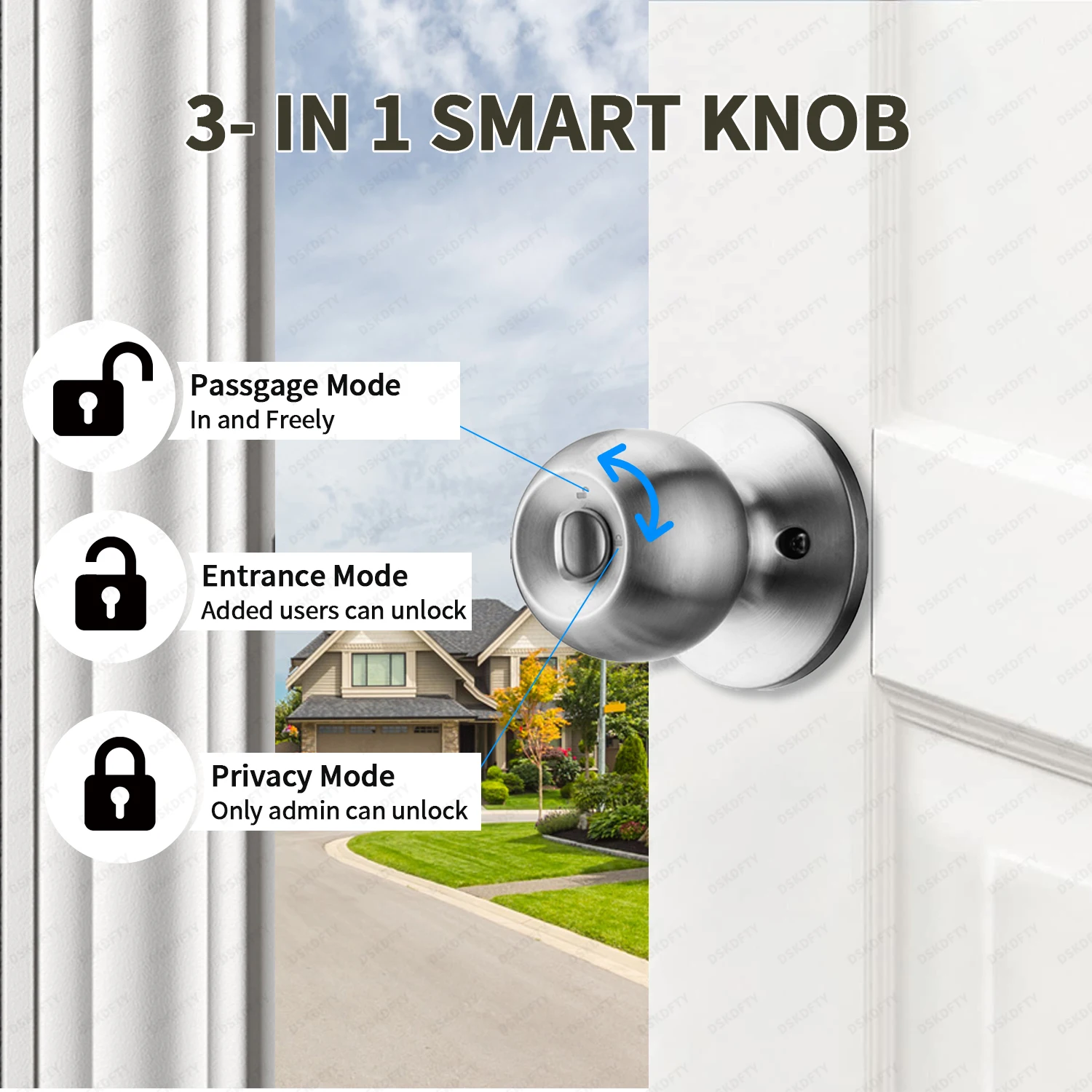 Fingerprint Door Lock, APP Smart Fingerprint Door Knob with Lock, Biometric Door Lock for Bedroom, Front Door, Home, Apartment