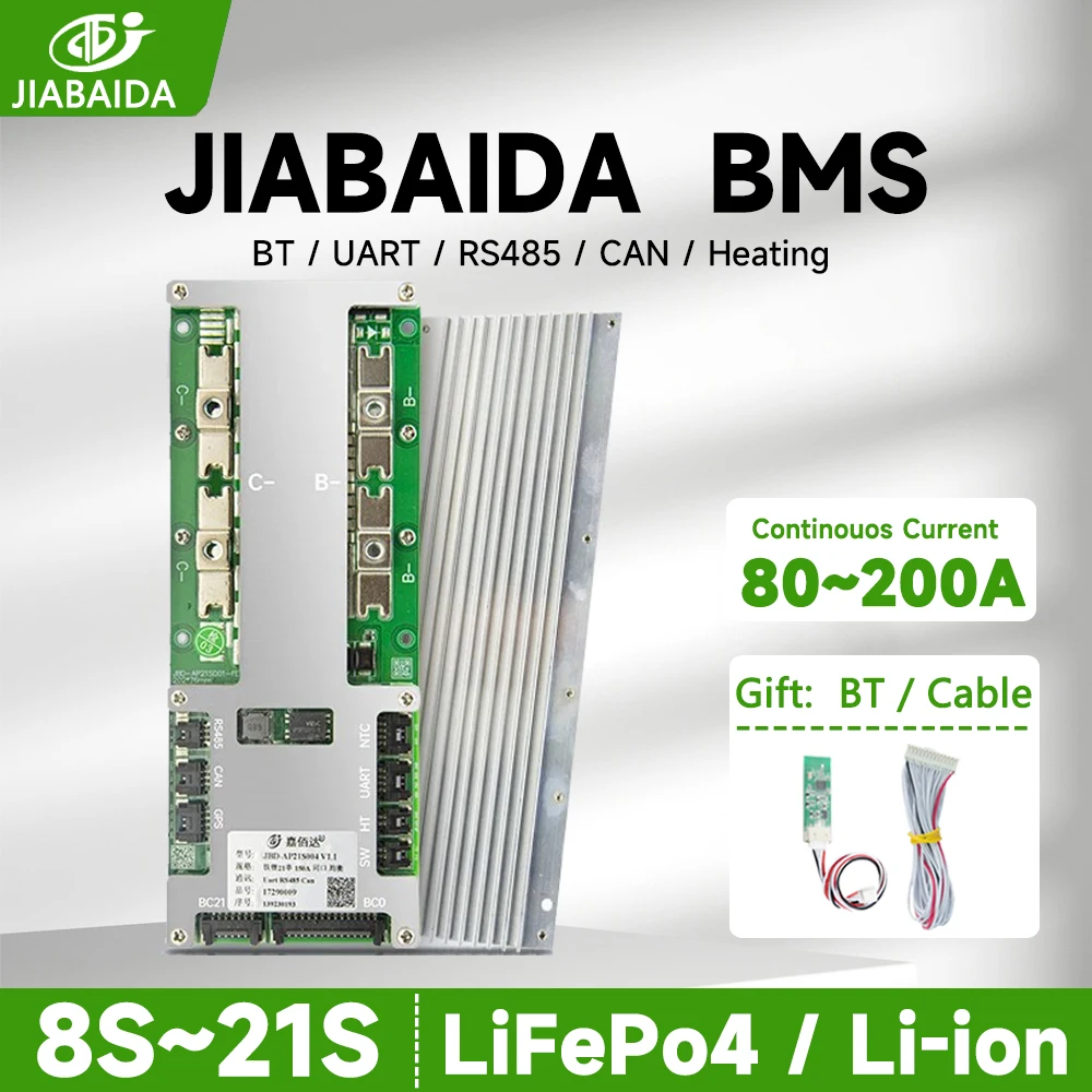 JBD BMS Smart BMS 8S 24V LiFePo4 16S 48V 10S 12S 13S 14S 16S 17S 20S 21S Li-ion Lithium JBDBMS 100A 150A 200A Current BT UART