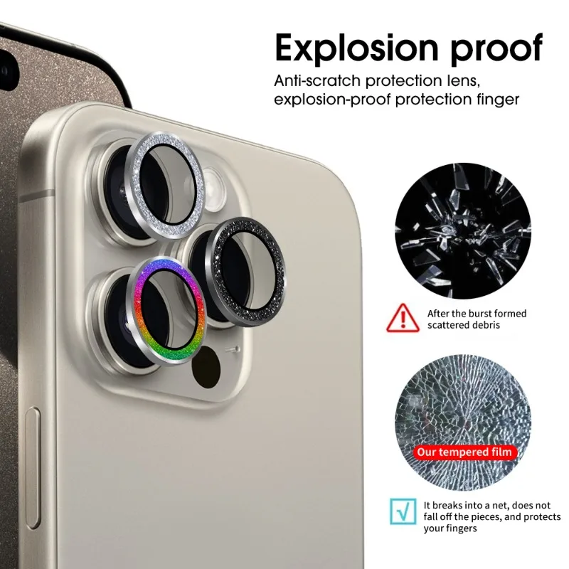 Glitter Camera Lens Protector for Iphone 15 Pro Max Plus Metal Lens Frame Full Coverage Protective for Iphone 15Pro Lens Cover