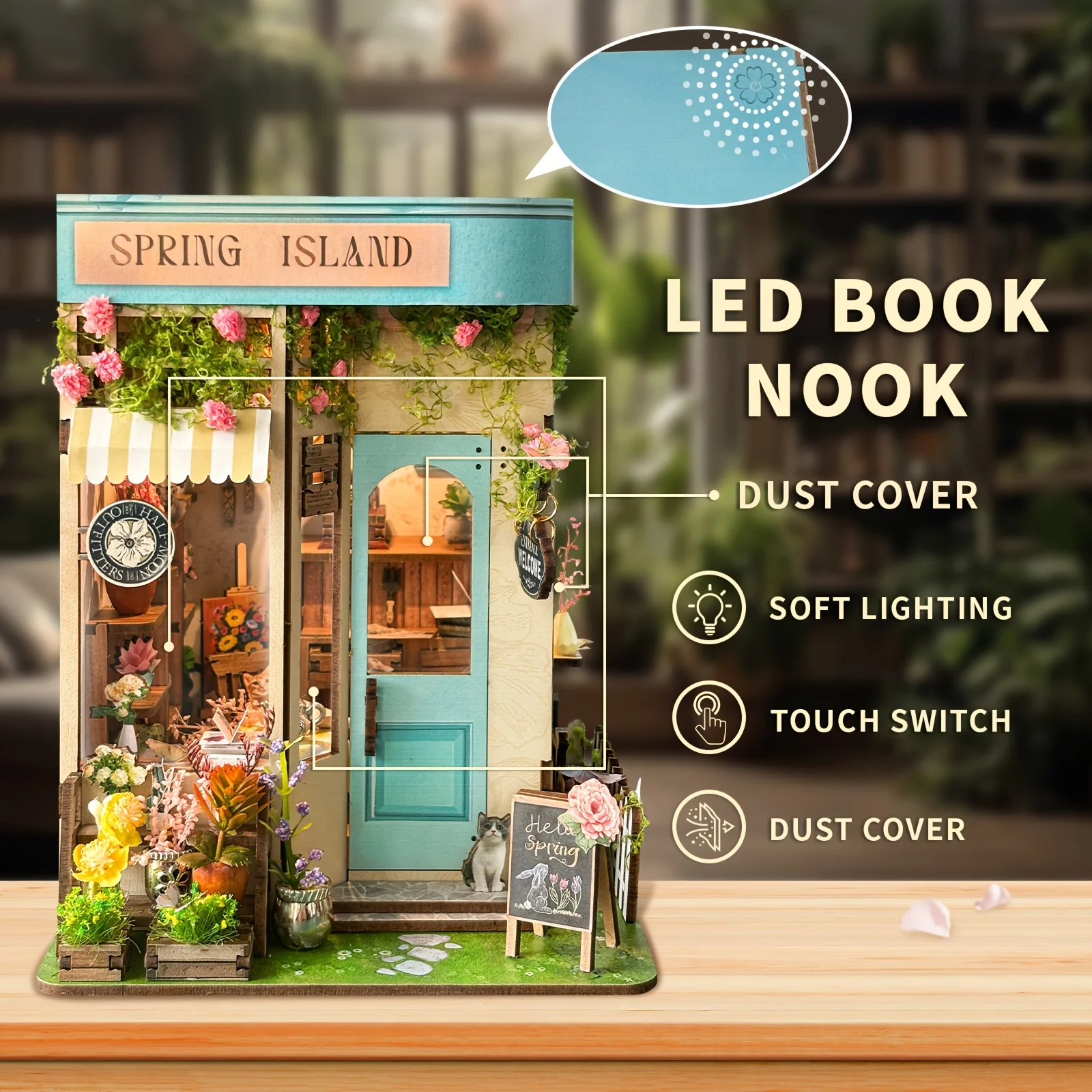 Handmade assembled model - book stand for 3D model of a house, bedroom, office, study, desktop decoration item, family and friends, birthday, school opening season, Halloween, Christmas, New Year's Day, Valentine's Day, Easter, gift - Spring Island SQ-46