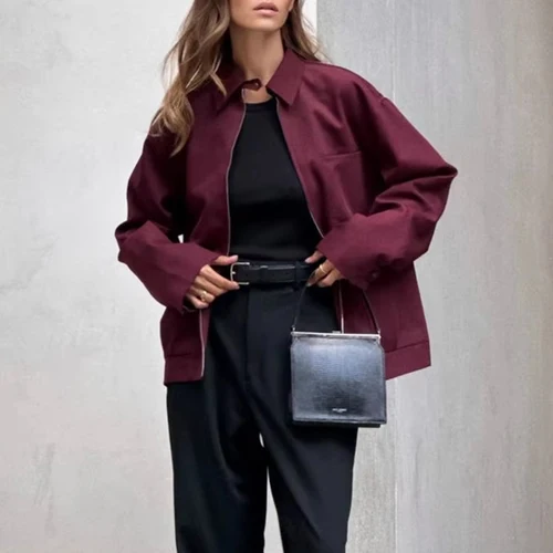 Imagen 2 del producto MUJER, cazadora con cremallera para mujer, prendas de vestir exteriores de otoño, abrigo para mujer, chaqueta holgada de manga larga, abrigos para mujer, chaqueta Retro para mujer