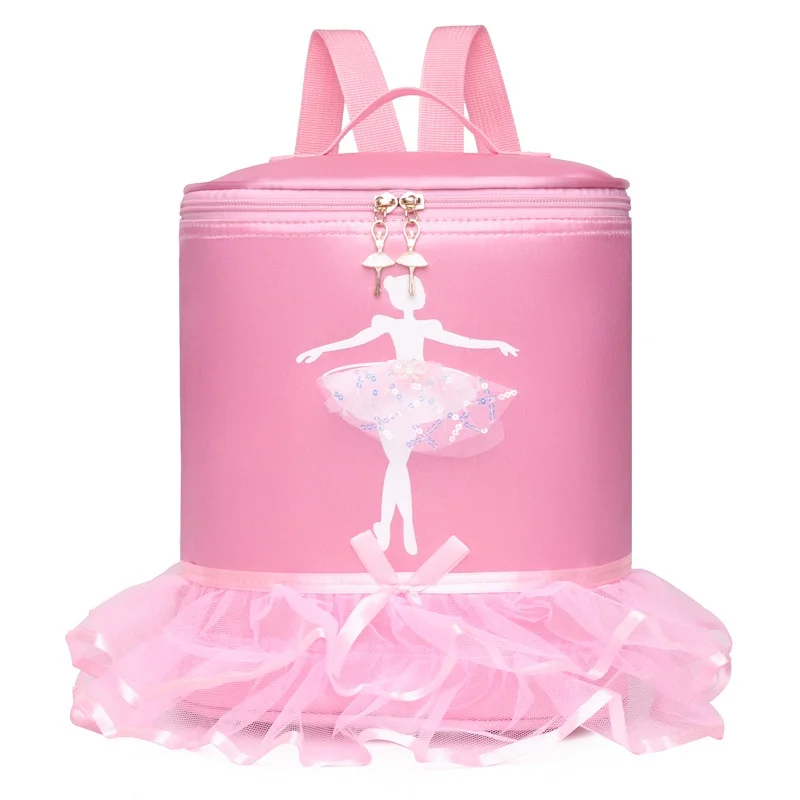 Grand sac à dos en forme de seau pour enfants, avec nœud en dentelle et paillettes, avec broderie, sac d'école de princesse pour Ballet Latin, sac de danse à la mode