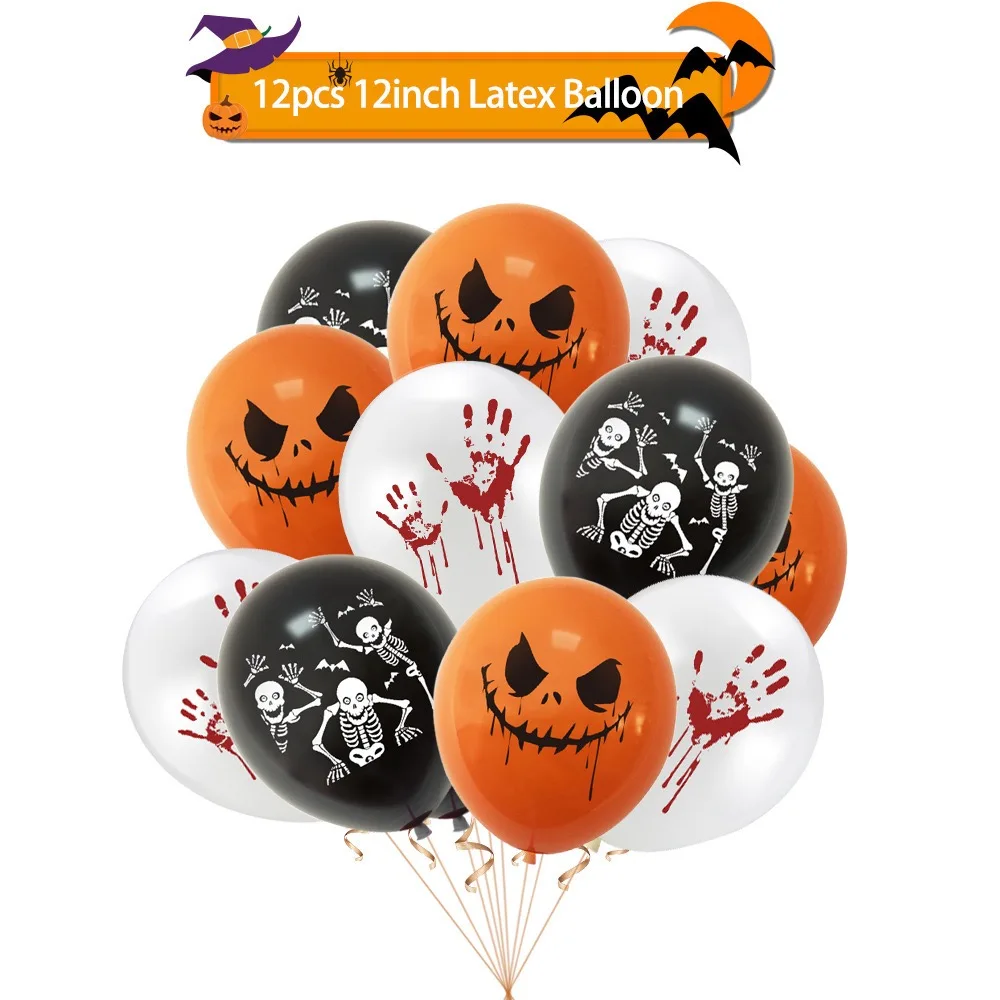 Halloween Balloons Set Black Orange White Skull Ghost Pumpkin Horror Latex Balloon Happy Holiday Party Decoration Favor Supplies