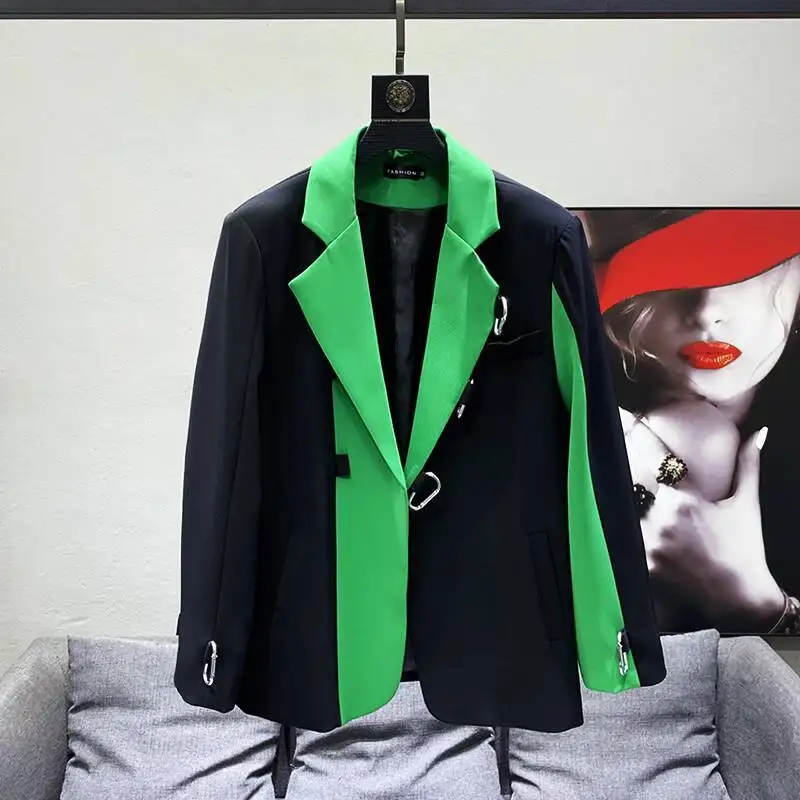 WVGA Spring Autumn New Man Y2K Metal Button Design Fashion Blazer Korean Style Niche Chic Casual Personality Suit-Coat Ins W8855