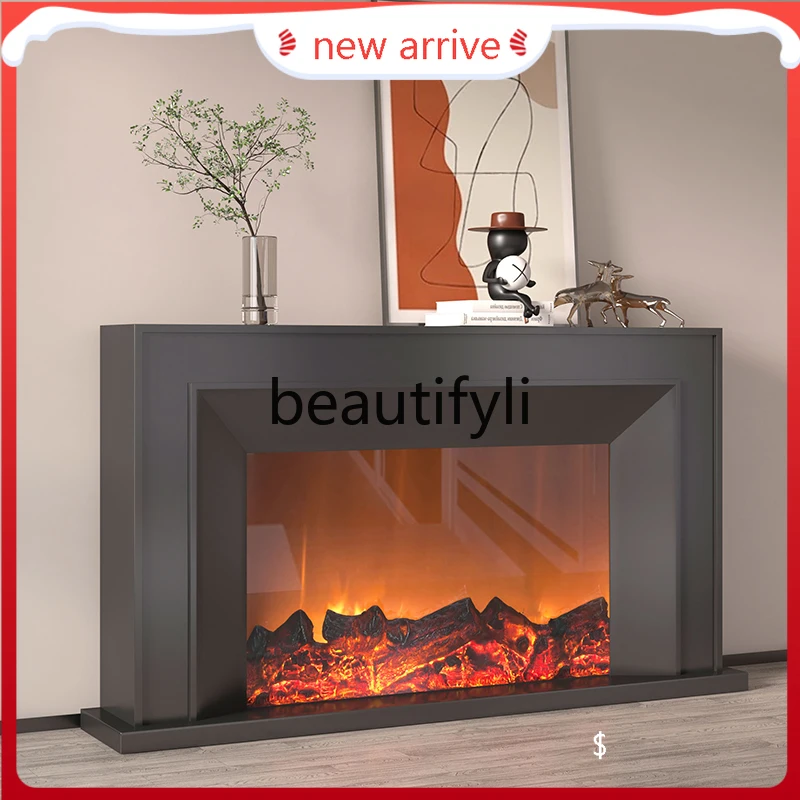 

S132 French retro solid wood simple TV cabinet fireplace decorative cabinet cream wind home heating background stove