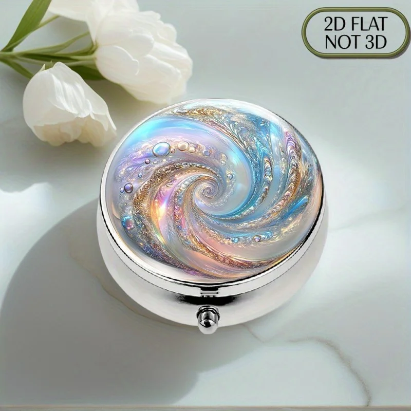 (Flat) 1 piece portable round metal pill box, featuring a dreamy swirl agate design, offers a stylish and functional solution for your daily medication or supplement storage needs. Very suitable for vitamins, and can also be used as a multi-purpose container