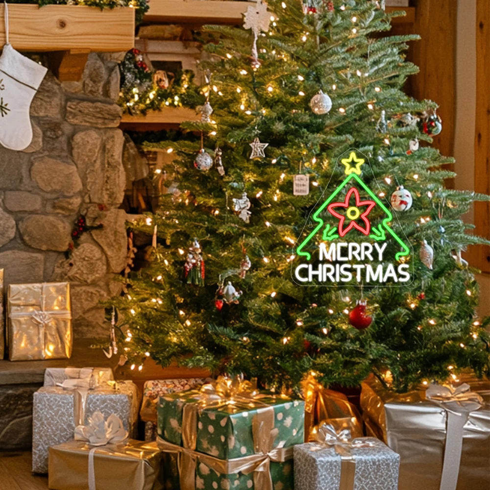 Boże Narodzenie Xmas Neon Sign Christmas Tree Light Sign Dimmable For Wall Decor Room Decoration Party Home Shop Window Logo Nice Gift