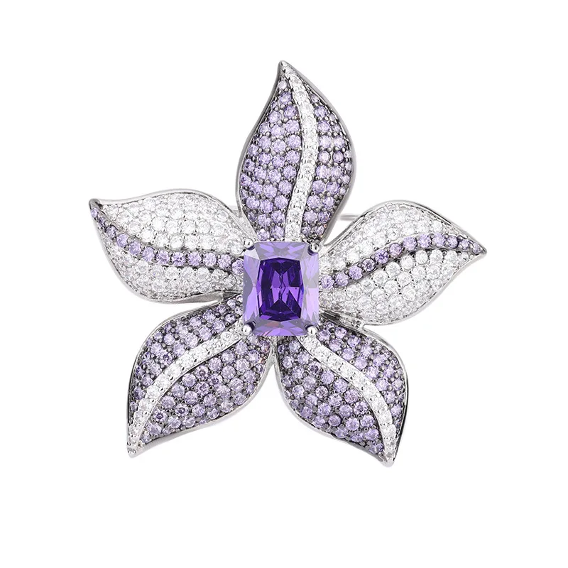 Hua Bi Jewelry Korean Style Elegant Women's Brooch European and American Inlaid Diamond Purple Orchid Zircon Flower Brooch Acces