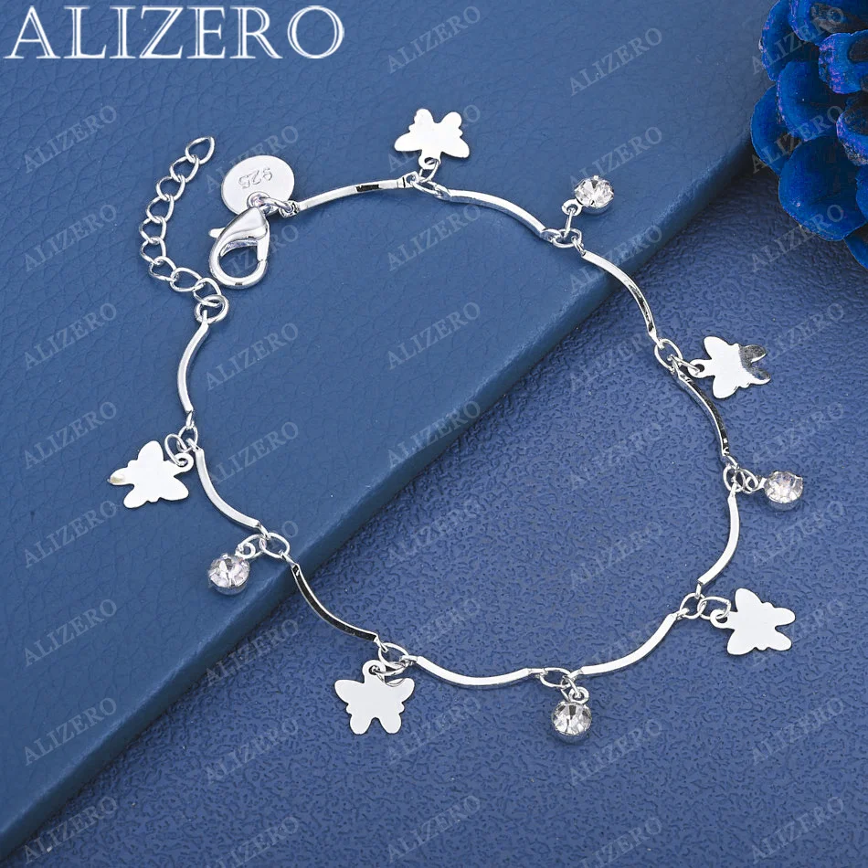 

ALIZERO 925 Sterling Silver Bracelet Crystal Zircon Butterflys Charms Bracelets Fashion Wedding Party Jewelry Gifts