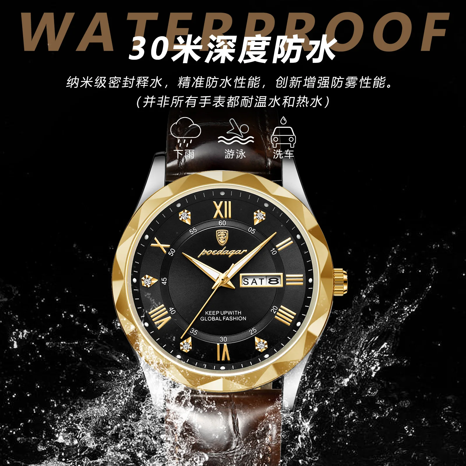 Orologi da uomo di lusso delle migliori marche Orologio da uomo sportivo con data luminosa impermeabile Orologio da uomo classico originale in pelle al quarzo