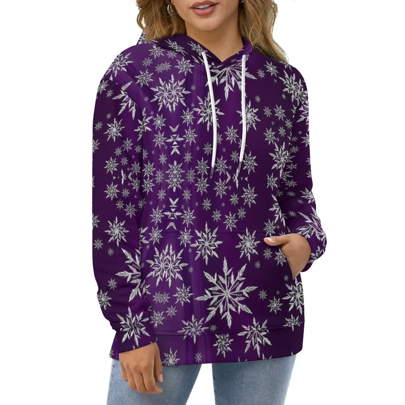 Sparkly Snowflake Hoodies Long Sleeve Christmas Fun Aesthetic Casual Hoodie Autumn Harajuku Oversized Graphic Loose Sweatshirts