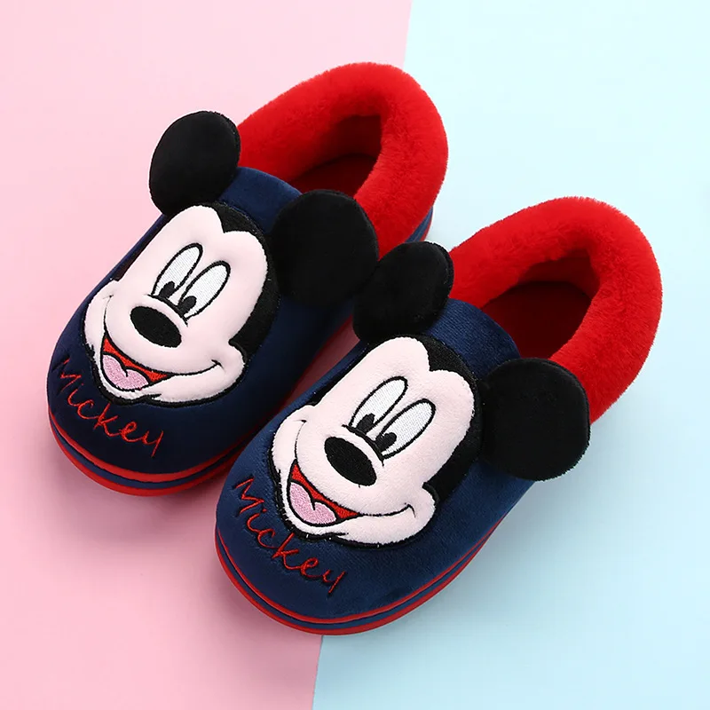 Disney Children\'s Slippers Winter Cartoon Cotton Shoes Boys Girls Mickey Minnie Non-slip Indoor Home Shoes Baby Kids Slippers