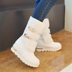 À prova dwaterproof água sapatos de inverno das mulheres plataforma botas de neve pele quente de pelúcia casual cunha meados de bezerro botas meninas preto branco sapatos Ladies33-43