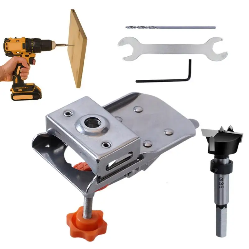 

Hinge Hole Drilling Jig Door Hinge Hole Drilling Puncher Positioner Hole Positioning Tool With Superhard Bit For Closets Door