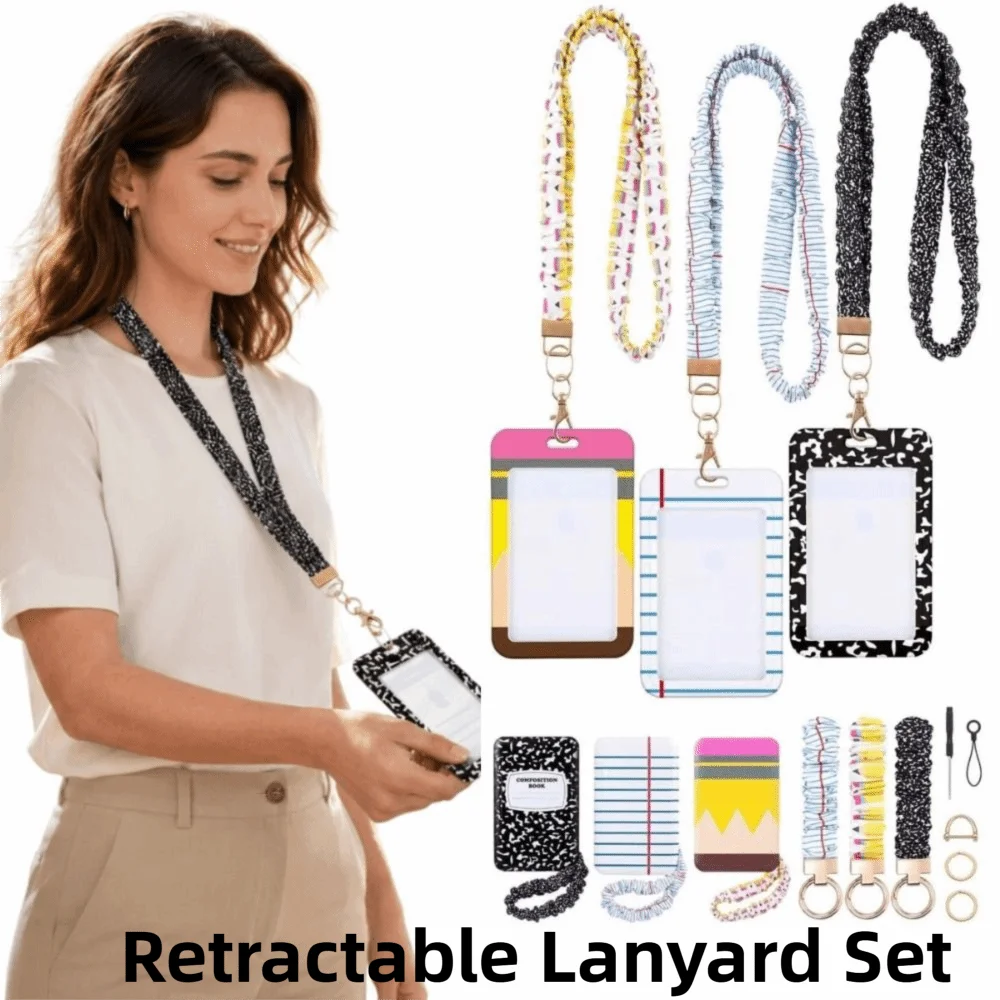 1 Set Safety Breakaway Buckle ID Badge Lanyard Stretchy Scrunchie Style Adjustable Elastic Material Elastic Key Lanyard