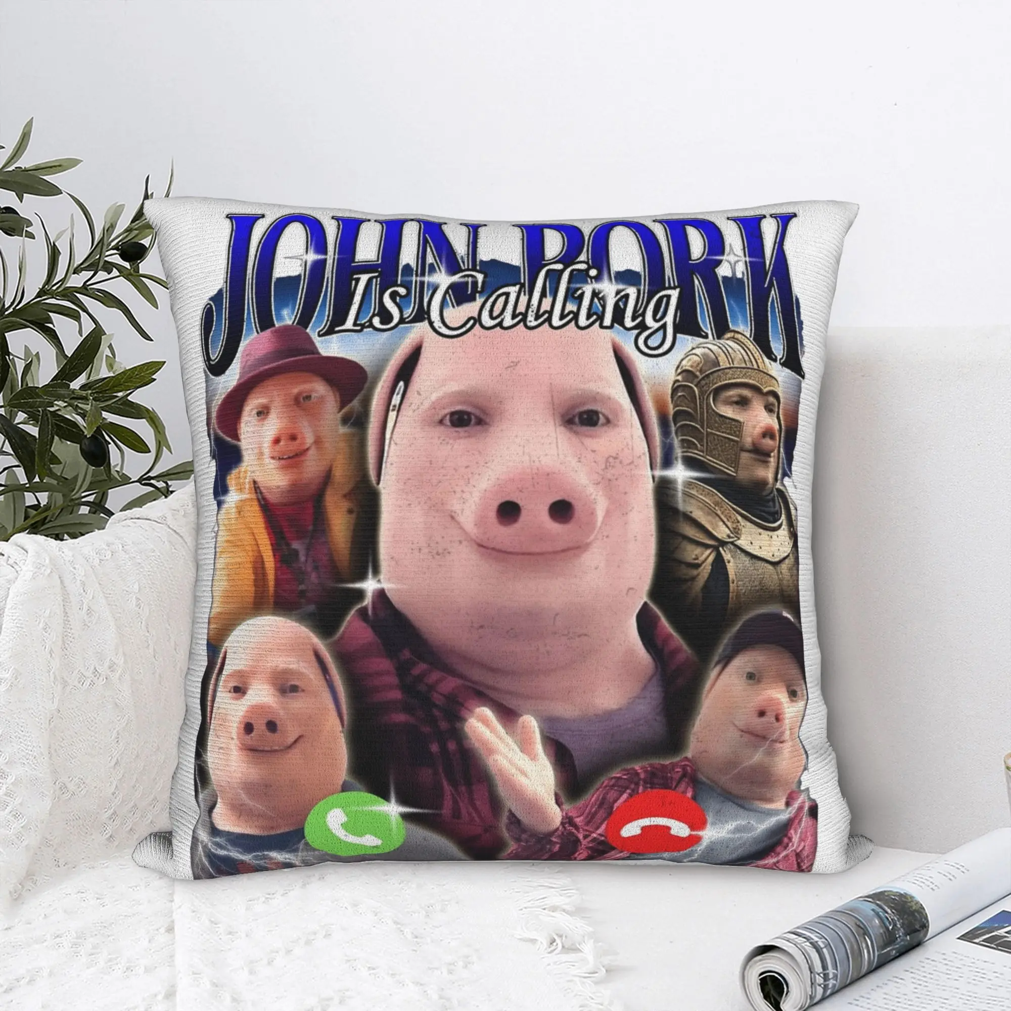John Pork Is Calling Funny Meme Pillowcase Printing Polyester Cushion Cover Decoration  Pillow Case Cover Home Zippered 40*40cm